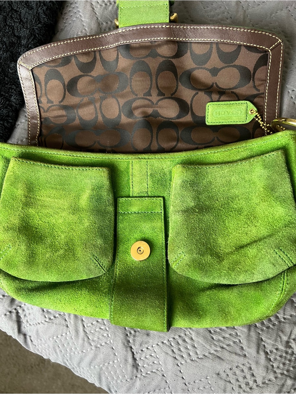 Coach Green Suede Belt-Accent SoHo Shoulder Bag - Picture 3 of 10
